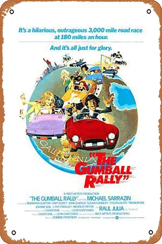 Metal Tin Sign   - The Gumball Rally, Michael Sarrazin, 1976 - Poster Metal Plaque Cafe, Bar, Home Wall Decor