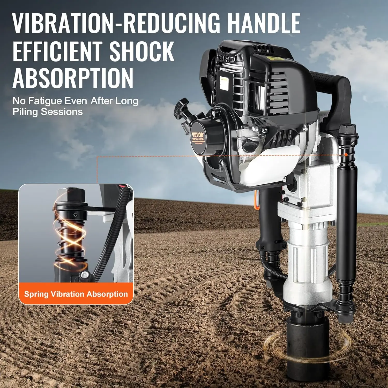 37.77cc Gas-Powered T Post Driver, 4-Stroke Engine Fence Piling Pounder, with 2 Post Driving Head(55/70, Customized