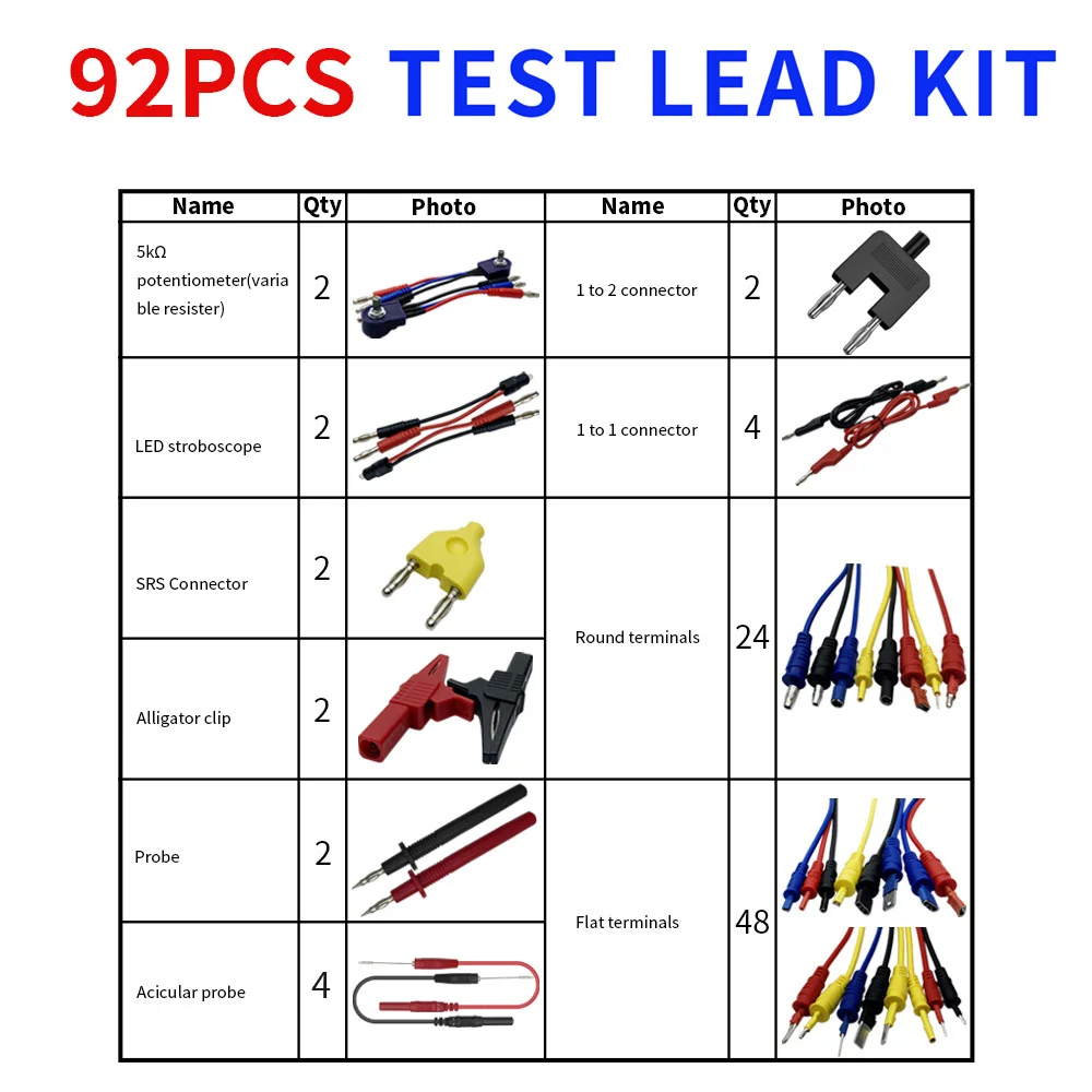 92pcs Whole Set Multimeter Test Lead Kits Set Essential Automotive Electronic Connectors Cables Hand Tool Tester