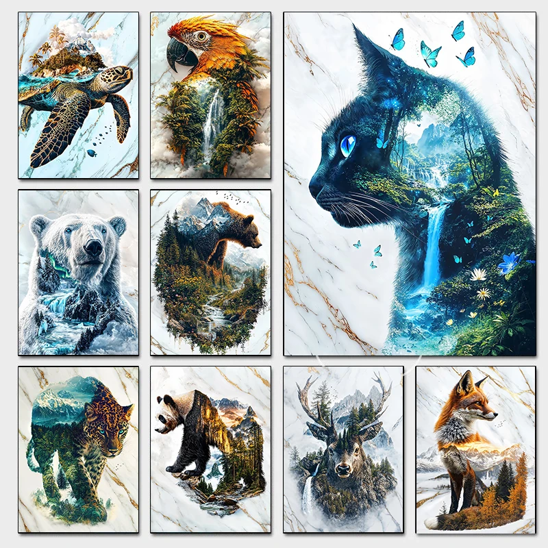 Majestic Spirit Of The Wild Posters Animals Bear Phoenix’s Rebirth Prints Canvas Painting Wall Pictures Home Living Room Deco