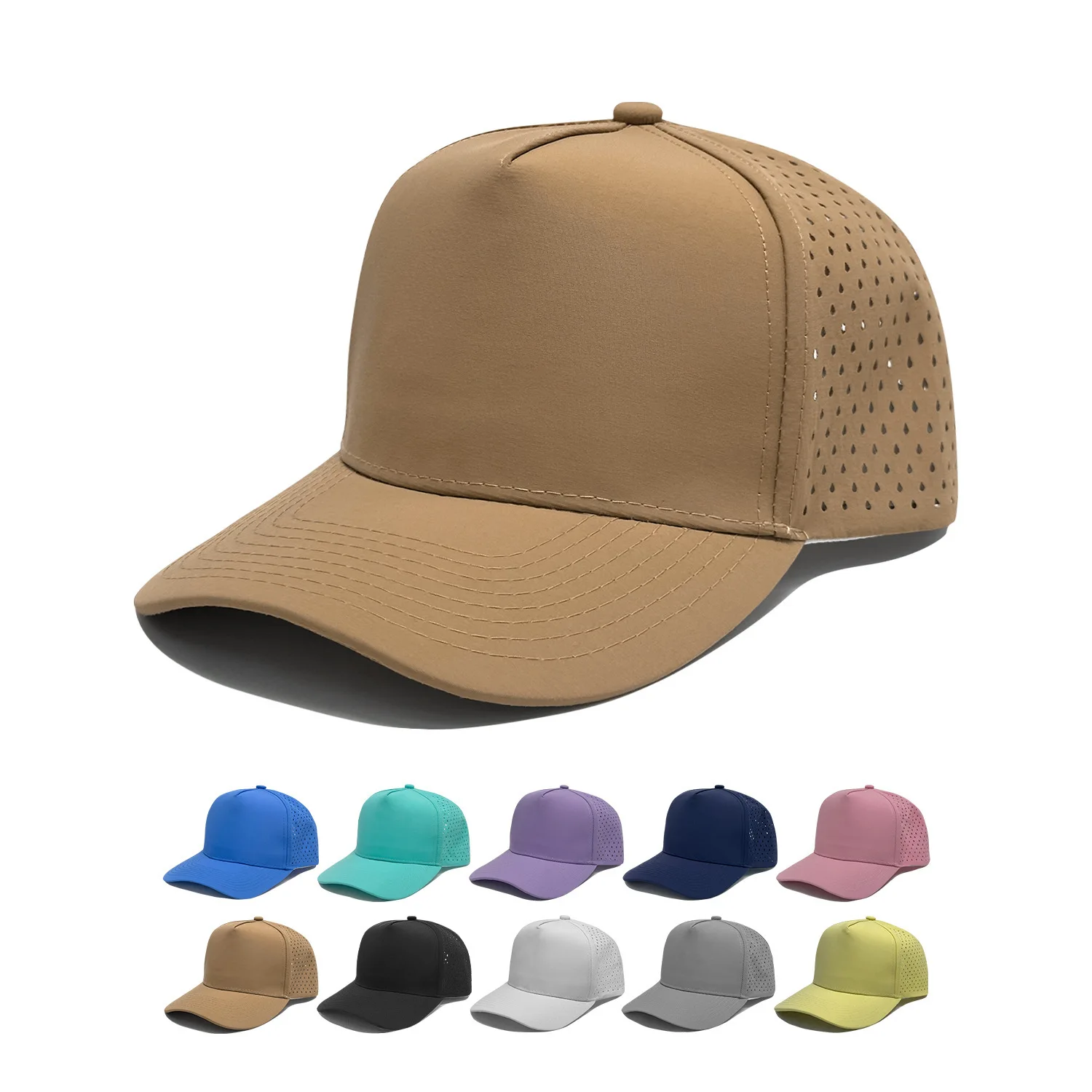 Five-piece punching quick-drying hat men's breathable truck anti-splashing cap summer hard top laser punching baseball cap