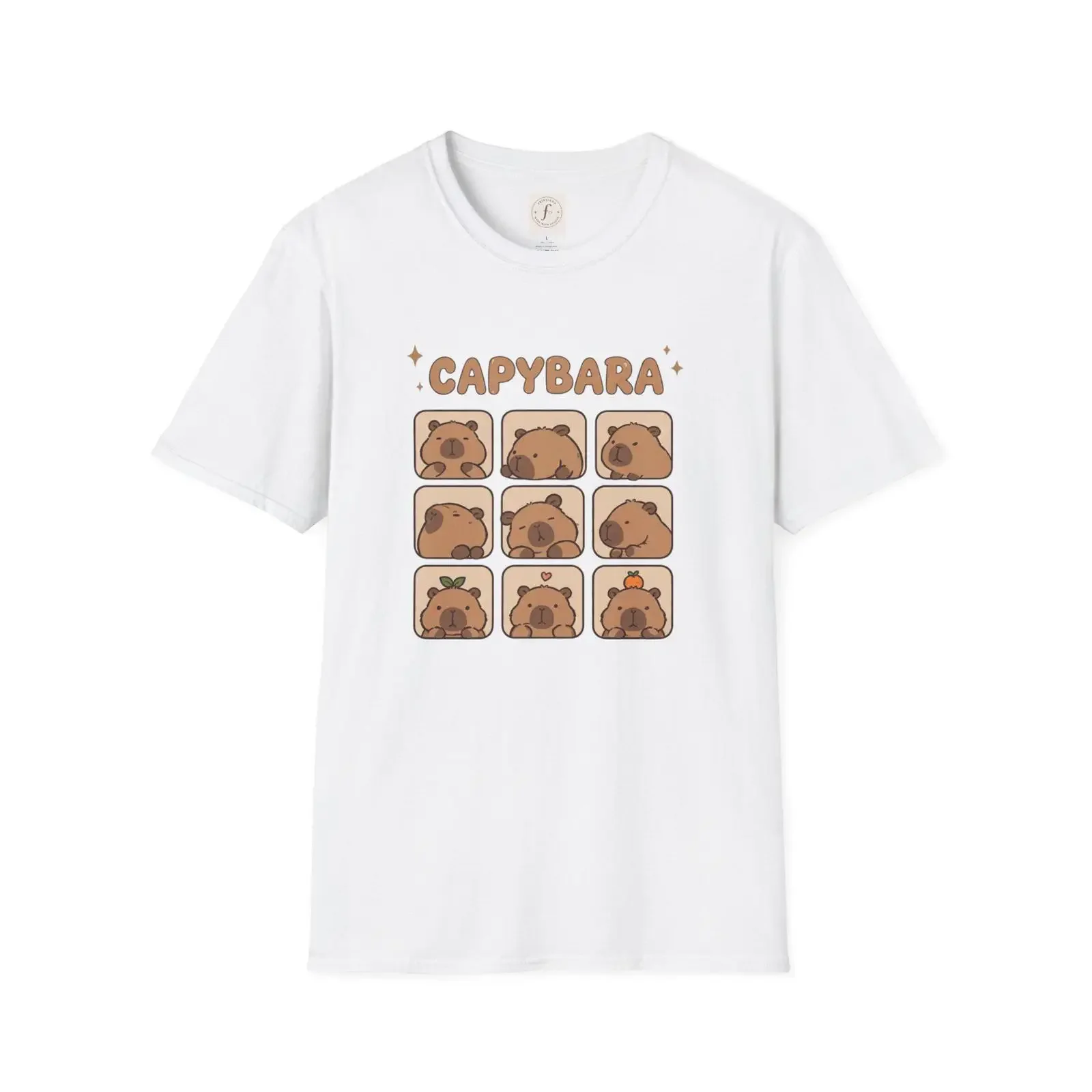Capybara Faces T Shirt Kawaii Animal Cozy Earthy Tones vintage Washed Stretched homme Soft Comfortable graphic Unisex