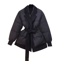 women's clothing winter thickened warm clothes women's winter clothing black spliced cotton-padded jacket long sleeves