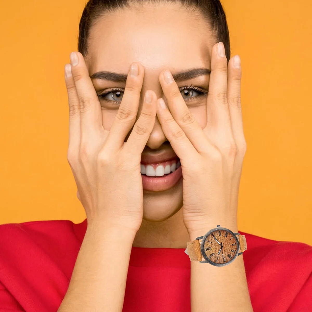 Orangefarbene Canvas-Muster-Quarzuhr, modische Armbanduhr, hochwertiges Material, glattes, leises Uhrwerk, geeignet für jeden Anlass