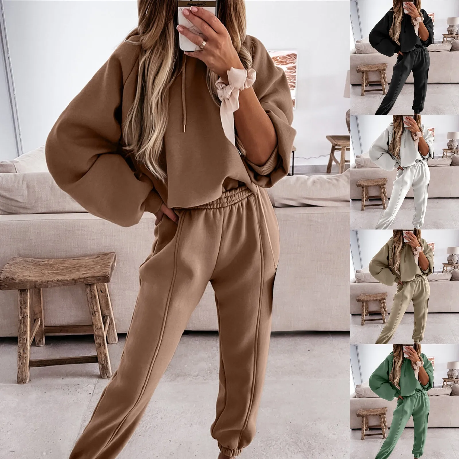 Women's Tracksuit Suit Autumn Fashion Warm Sports Leisure Hooded Sweatshirts Two Pieces Casual Hoody Pullovers Long Pant Sets