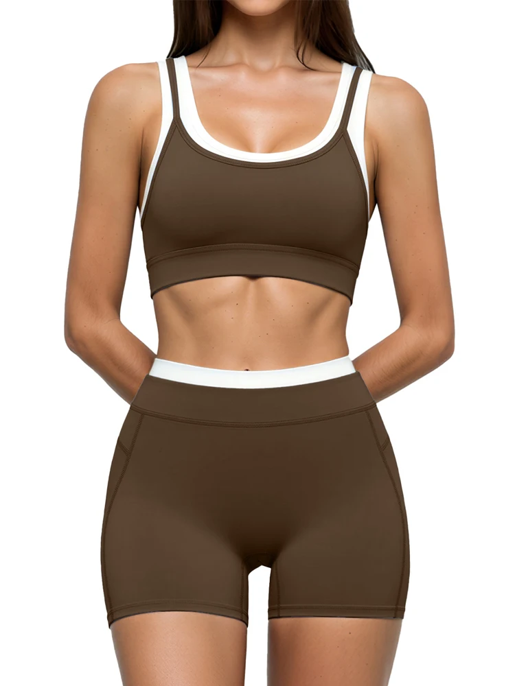 VITALINOVO 2 Pieces Workout Sets for Women Seamless Biker Shorts with Padded Sports Bra Athletic Gym Yoga Matching Outfits Women