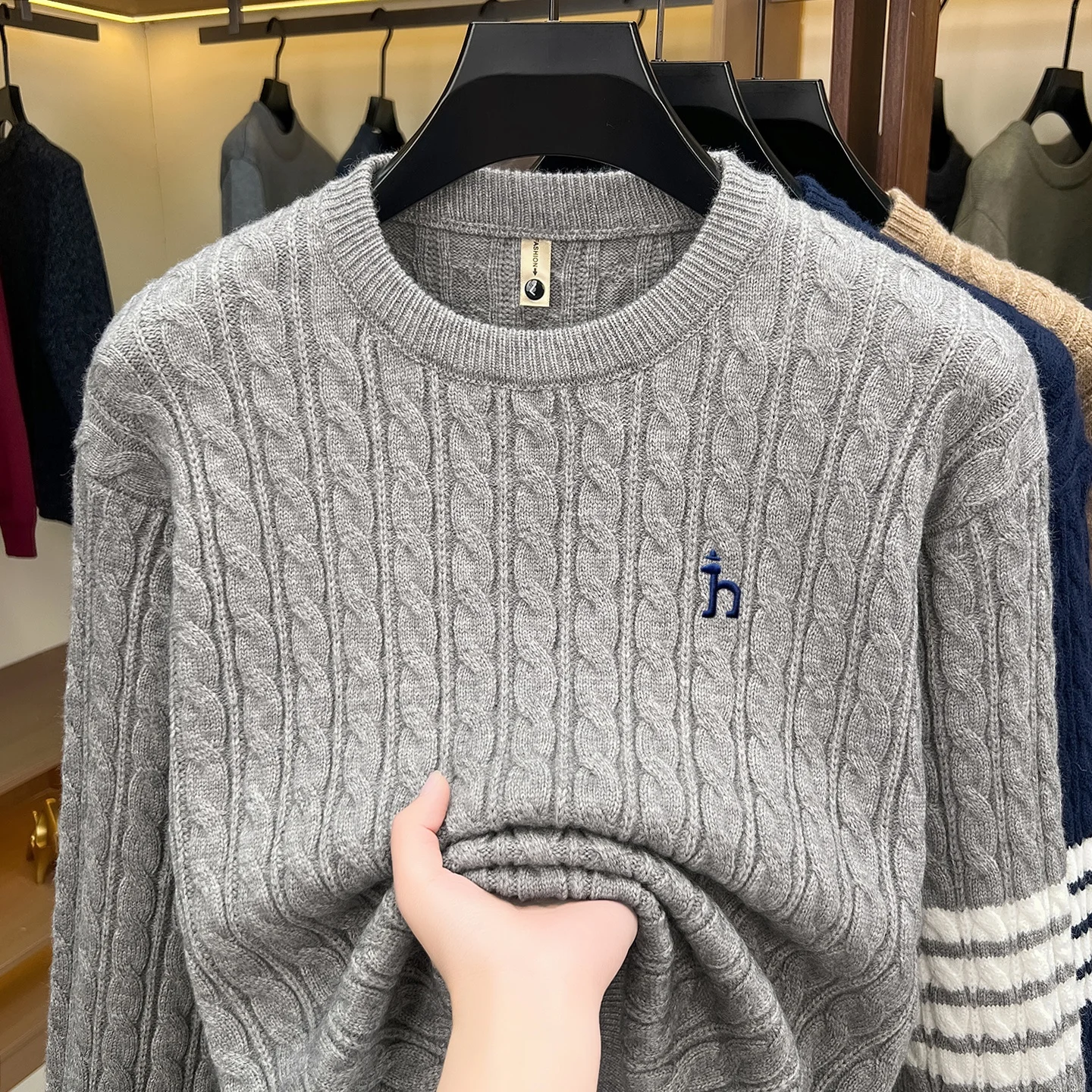 Designer Marken Pullover Männer Winter Neue Trend Streifen Design Boutique Welpen Stickerei Freizeit Komfort Warm Halten Rund Stricken Sweater – Detail 12