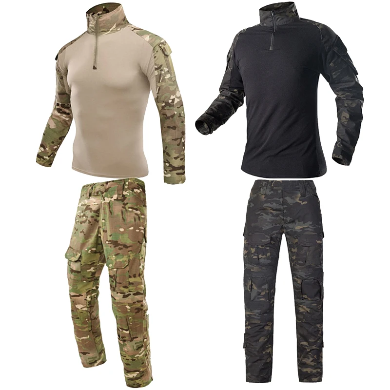 HAN WILD Tactical Suit Uniform Training Suit Combat Camo Hunting Shirts Cargo Pants Paintball Clothes Knee Pads