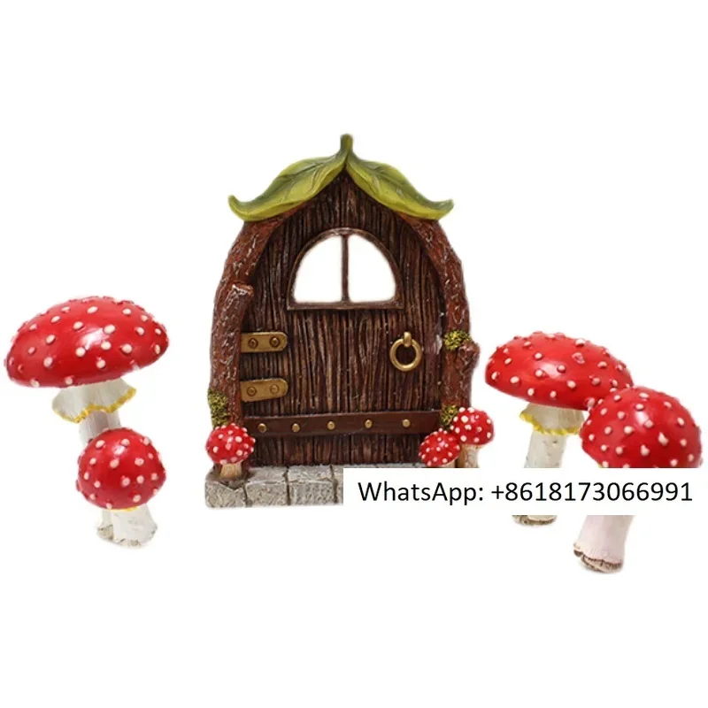 New American countryside outdoor resin garden ornaments, door and window mushroom inserts, courtyard decorations 2pcs