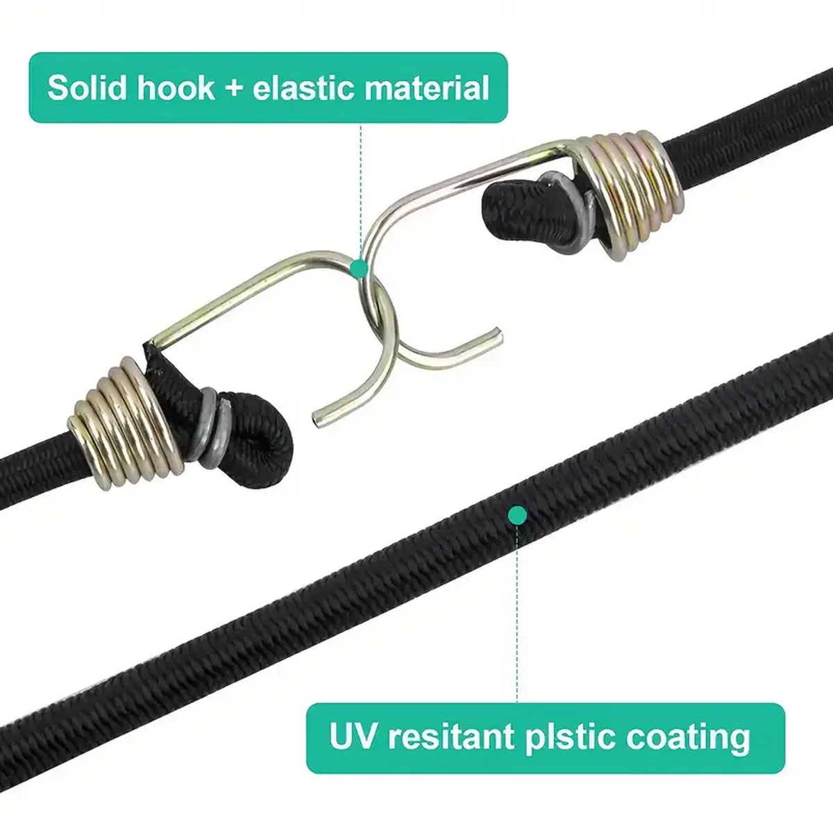 3/6pcs Heavy Duty Black Bungee Cords with Hooks - 6 Pack - Durable Elastic Straps for Securing Cargo and Outdoor Use image 4