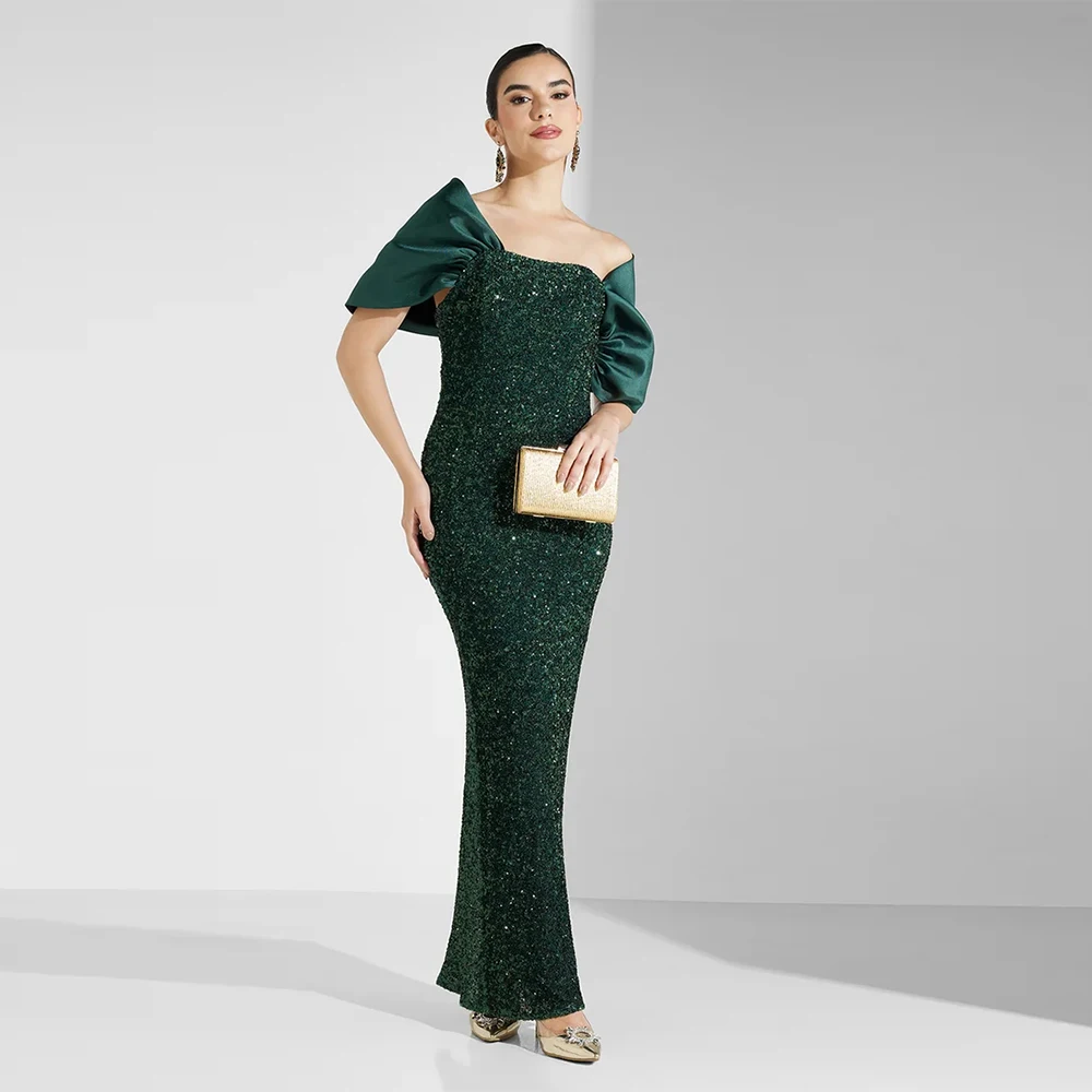 

Gliter Green Sequin Women's Evening Dress Mermaid Prom Dress Off The Shoulder Formal Party Gown Floor Length Saudi Dress
