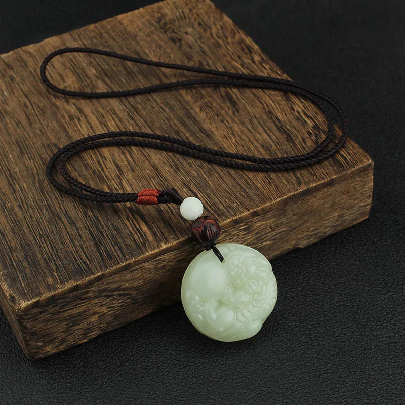 DIY accessories Vintage Afghan jade stone Pixiu pendant, necklace, men's and women's safety buckle pendant, long sweater chain,