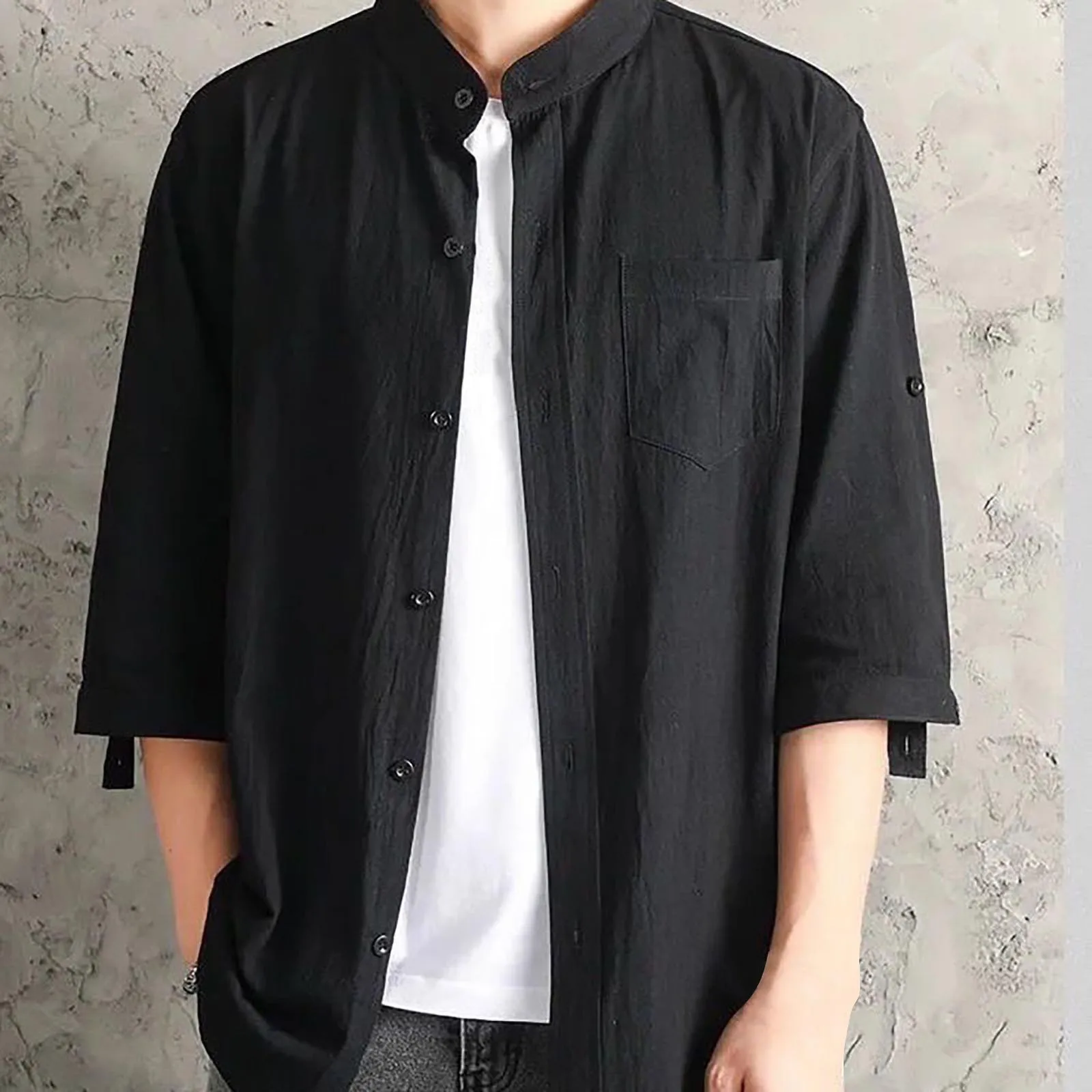 

Men Black Solid Vintage Shirts 2023 Male Harajuku Oversize Long Sleeve Shirt Male White Streetwear Blouses Y2k Button Cardigan