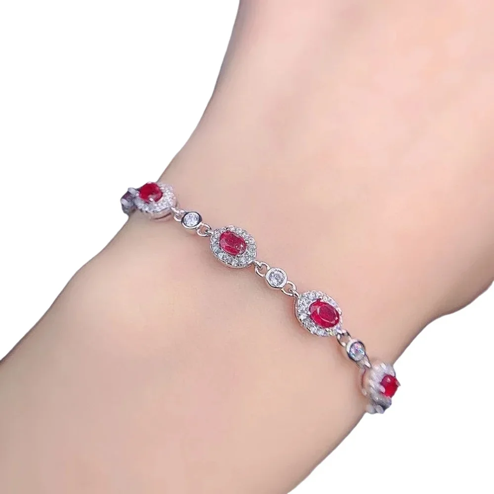 

925 Sterling Silver Inset with Natural Gemstones Women, Fine Jewelry, Popular, Lovely, Fresh Ruby Hand Bracelet, Party Gift, New