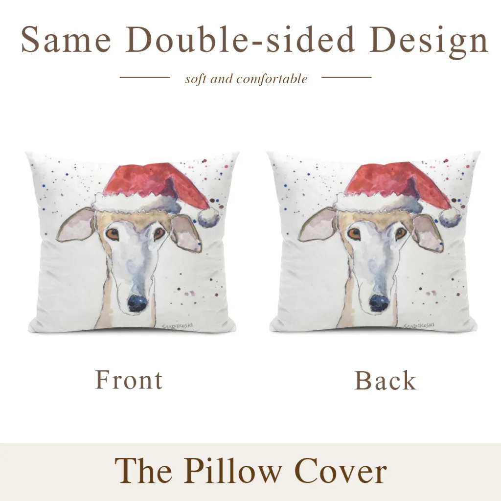 Pillow Cushion Case  Dakimakura Cover Galgo Espanol Christmas Hat Card, Brindle Greyhound Art Decorative Sleeping