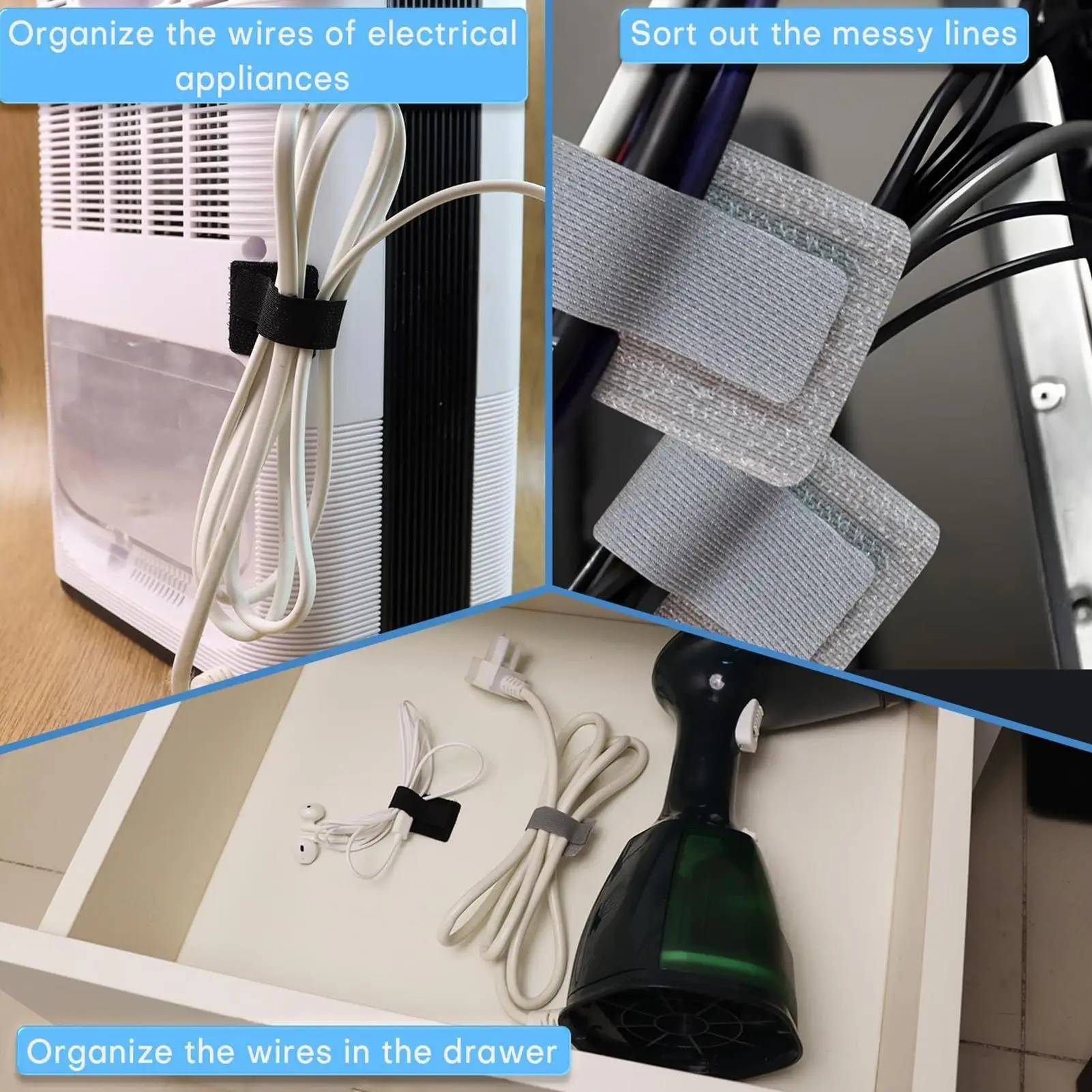 

Кабельные стяжки, 10 шт., регулируемые многоразовые прочные ремни, безопасный кабельный органайзер для семьи, студентов, домашнего офиса, кухни