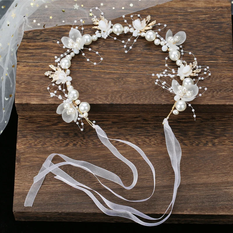 Pearls Headbands For Women Girls Bride Wedding Hairbands White Flower Tiaras Korean Fashion Headdress Hair Jewelry