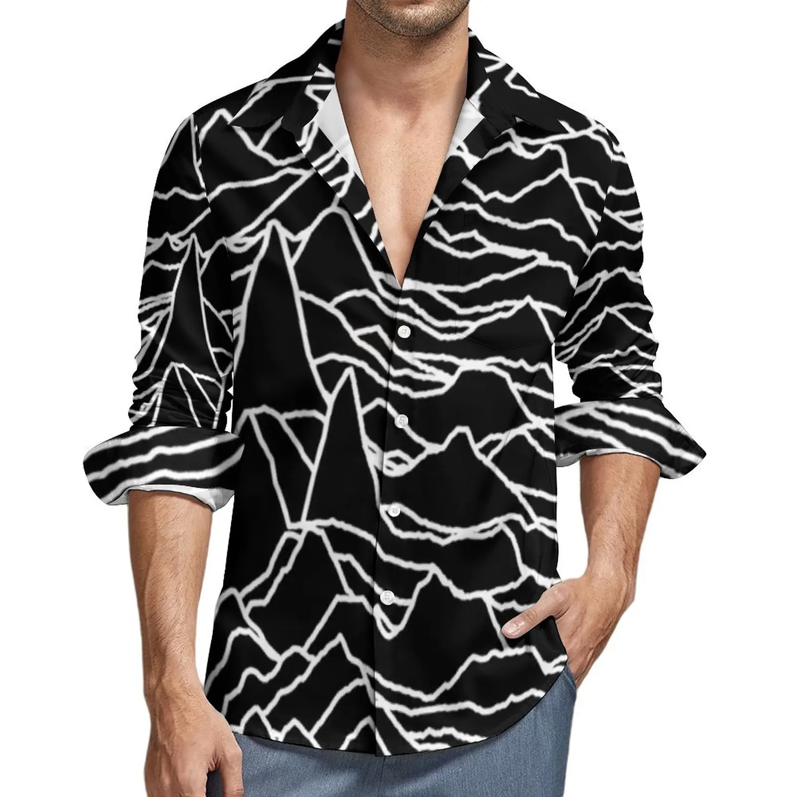 

Abstract Line Blouses Men Unknown Pleasures Shirt Long Sleeve Trendy Fashion Casual Shirts Autumn Graphic Clothing Plus Size 4XL