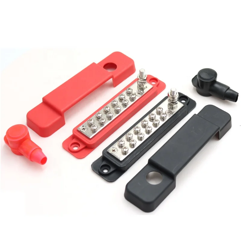 1 Pair 12 Way Terminal Distribution Block Screw Busbar DC 48V 150A 180A Copper Bus Bar for Truck Car RV Marine Solar Battery