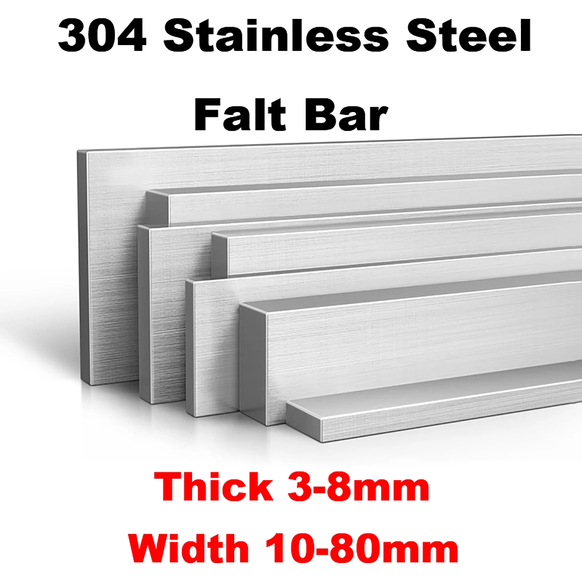 1Pcs 304 Stainless Steel Flat Bar Thick 3/4/5/6/8mm Width10-80mm Length 100/200/300/500mm 304 Plate Sheet