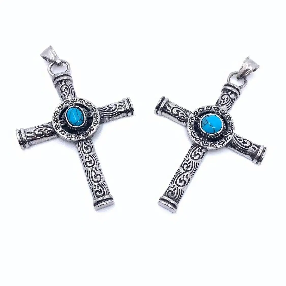 

Vintage Mens Celtic Norse Turquoise Cross Stainless Steel Necklace Gothic Pendant Accessories Free Shipping Items