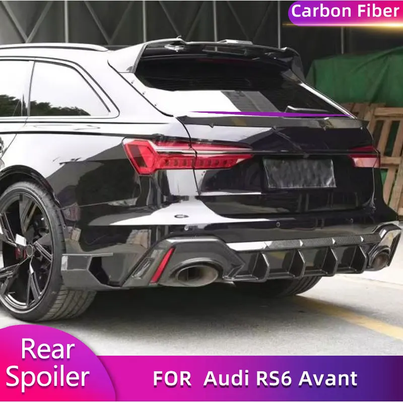 Dry Carbon Fiber Car Rear Trunk Spoiler Wings Boot Lid Wing Lip For Audi RS6 Avant Base Wagon 4-Door 2019-2021