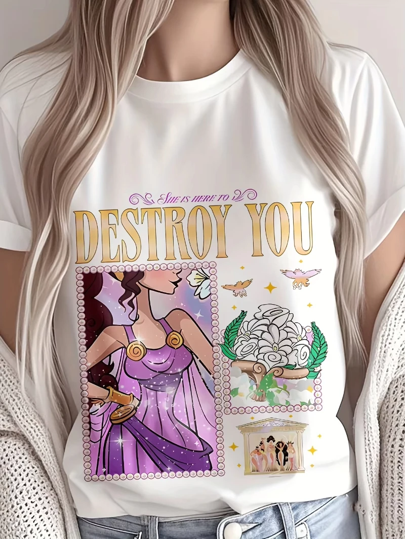 Camiseta de Disney Megara de Hércules para mujer, camiseta gráfica vintage "Destroy You", camisa informal suave para todos los días para fanáticos de Disney