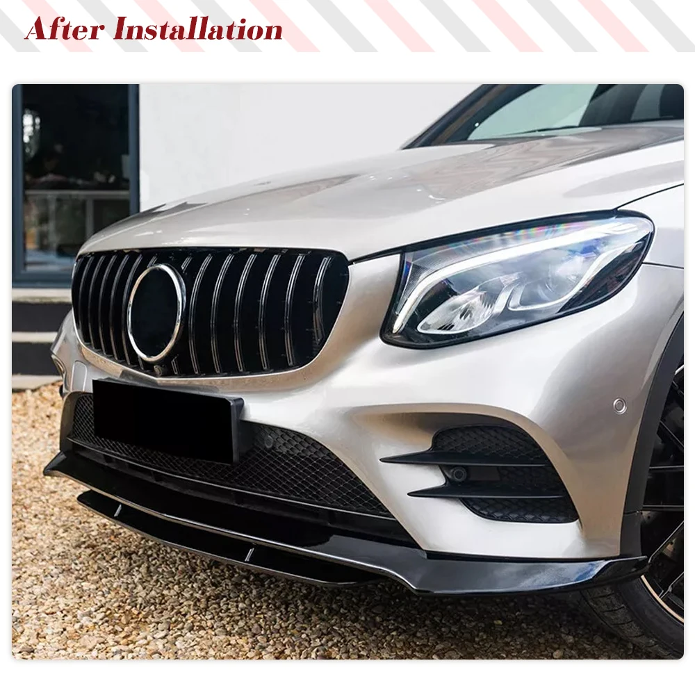 Car Front Lip Spoiler For Mercedes BENZ GLC250 GLC300 GLC43 AMG 2015-2019 Carbon Fiber Car Front Body Kits FRP Black