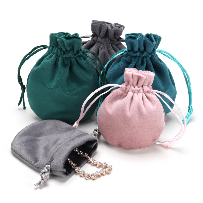 New Round Bottom Velvet Bundle Pocket Jewelry Bag Ring Flannel Bag Drawstring Gift Storage Bag Hold Neckalce Bracelet