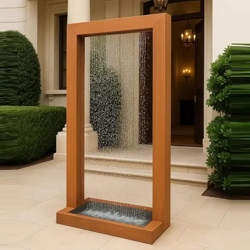 COR-TEN Steel Water Curtain Garden Sculpture | Modern Art Sculpture | Rust Patina Metal Fountain Decor