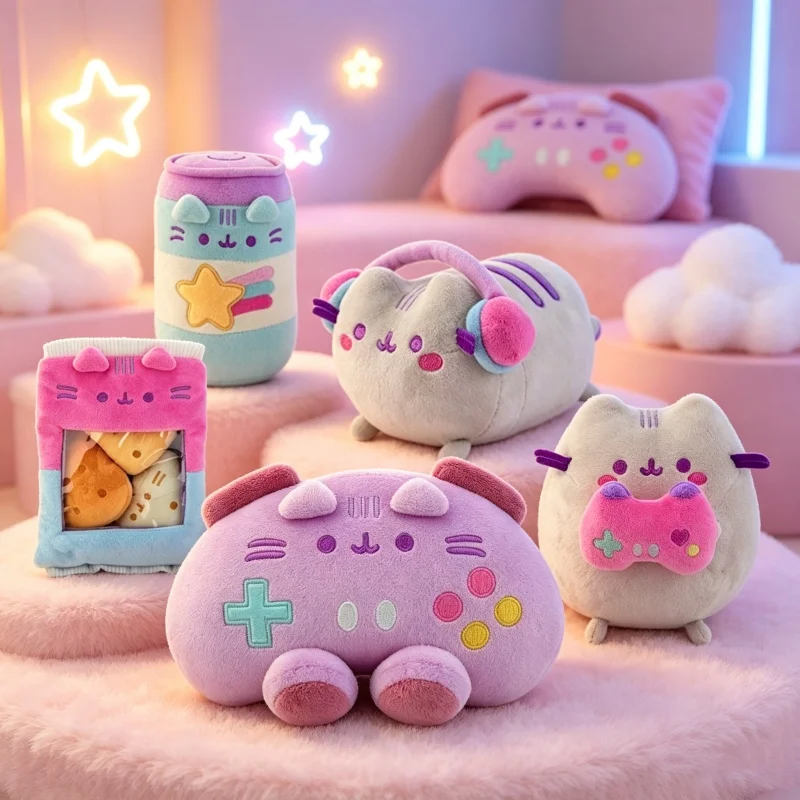 18cm Cartoon Chubby Cat Plush Doll Arcade Game Style Soft Stuffed Toy Soda Can Game Controller Shape Kid Accompany Gift Pusheenc