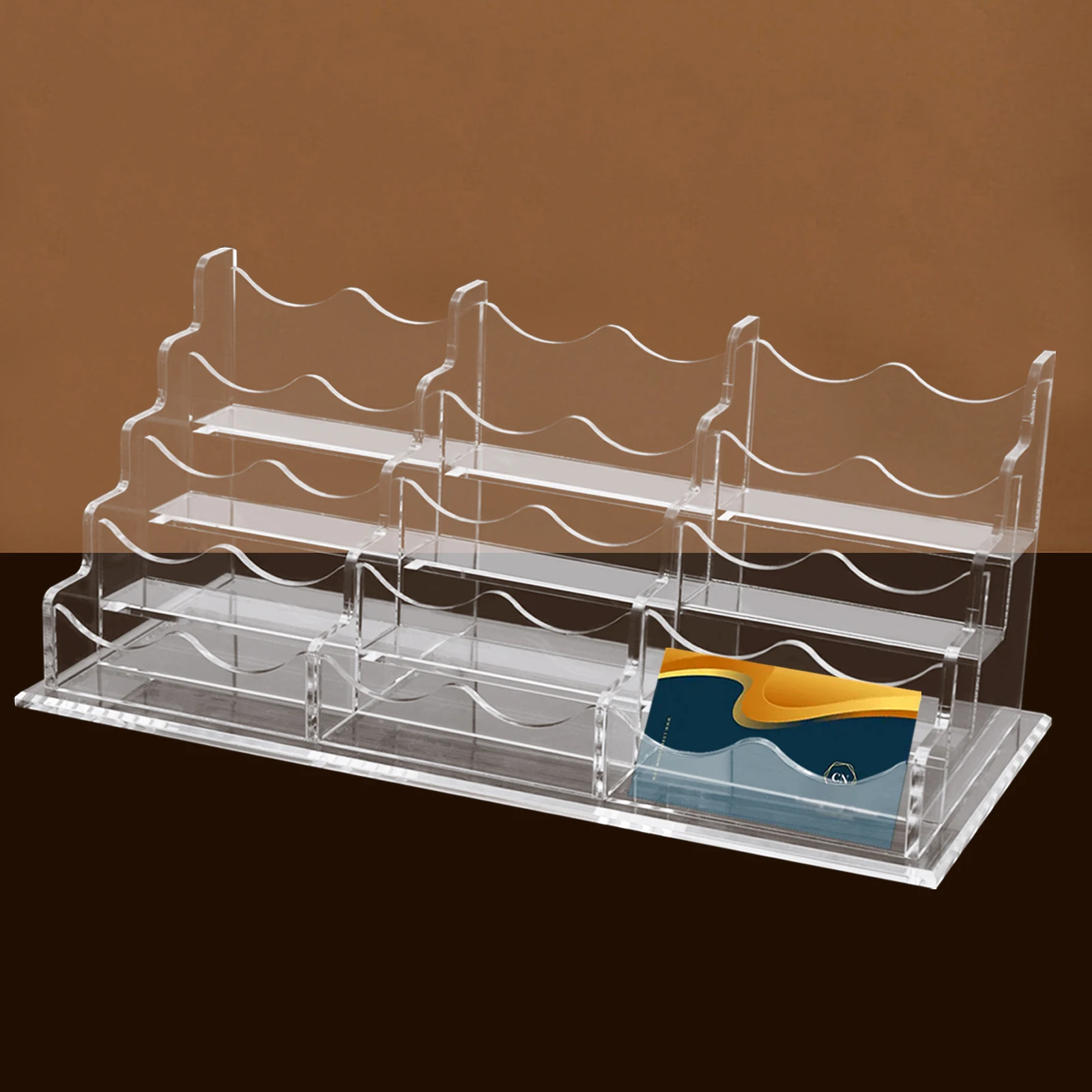 Acrylic Business Card Holder for Desk Multiple Business Card Stand Horizontal 4 Tier 12 Pocket