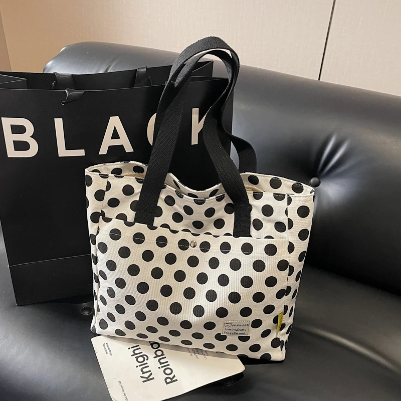 

Винтажная сумка через плечо в стиле Y2K с принтом в горошек, японская милая сумка-багет, модная тканевая сумка, повседневная универсальная сумка-шоппер