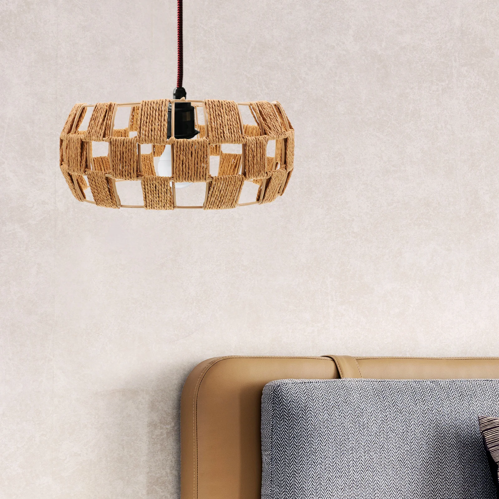 

Japanese Retro Lampshade Rustic Style Paper Ceiling Light Cover Decorative Home Restaurant Durable Iron Frame Easy Install