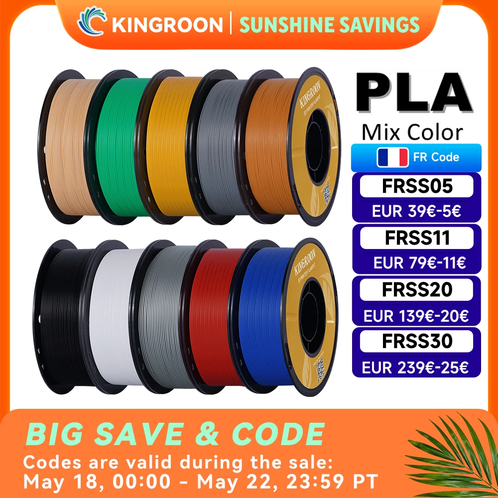 KINGROON PLA Filament 1.75mm 5/10KG pla plastique pour imprimante 3D, Standard 1 kg/rouleau Filaments d'impression 3D mélange de couleurs expédition locale