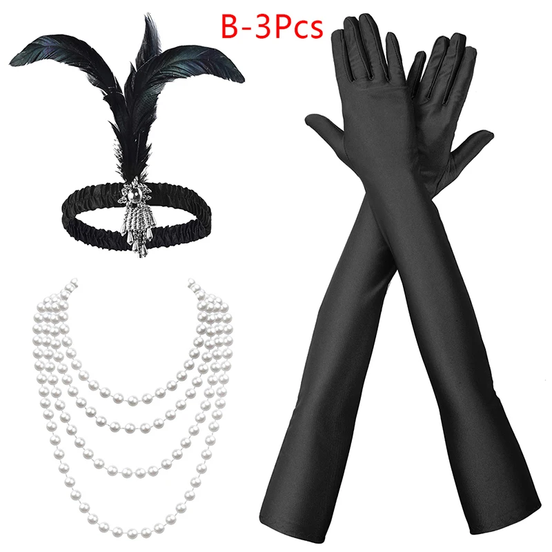 Set De 5 Accesorios Años 20 Para Mujer | Diadema, Collar De Perlas, Guantes Largos Y Pendientes | Disfraz Gatsby Y Charleston Para Fiestas Temáticas