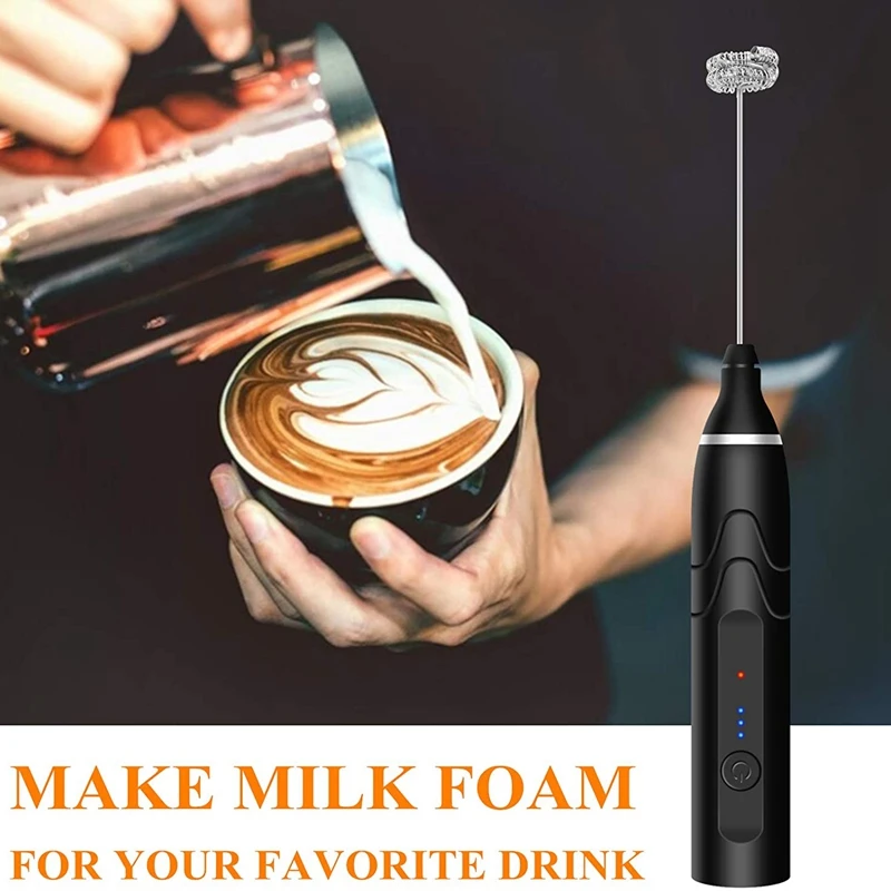 Milk Frother Handheld USB Rechargeable Electric Foam Maker With Whisk 3 Speeds Adjustable Mini Milk Foamer Drink Mixer