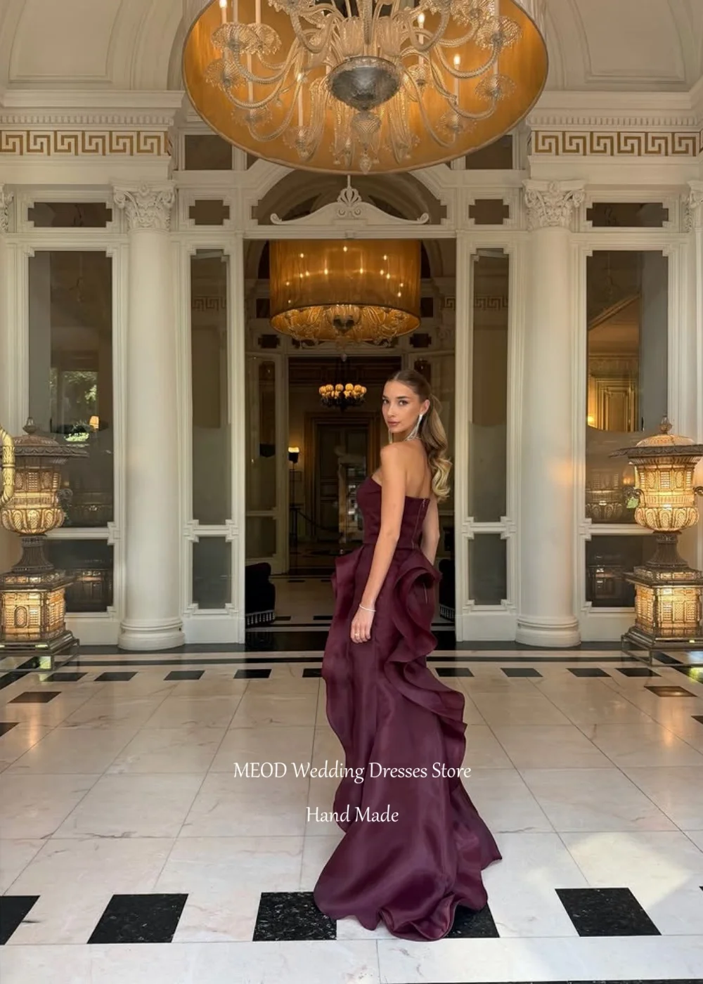 MEOD Organza Elegant Wedding Guest Dresses Strapless Fashion Birthday Dresses Sleeveless High Low Vestido Femininos Customized