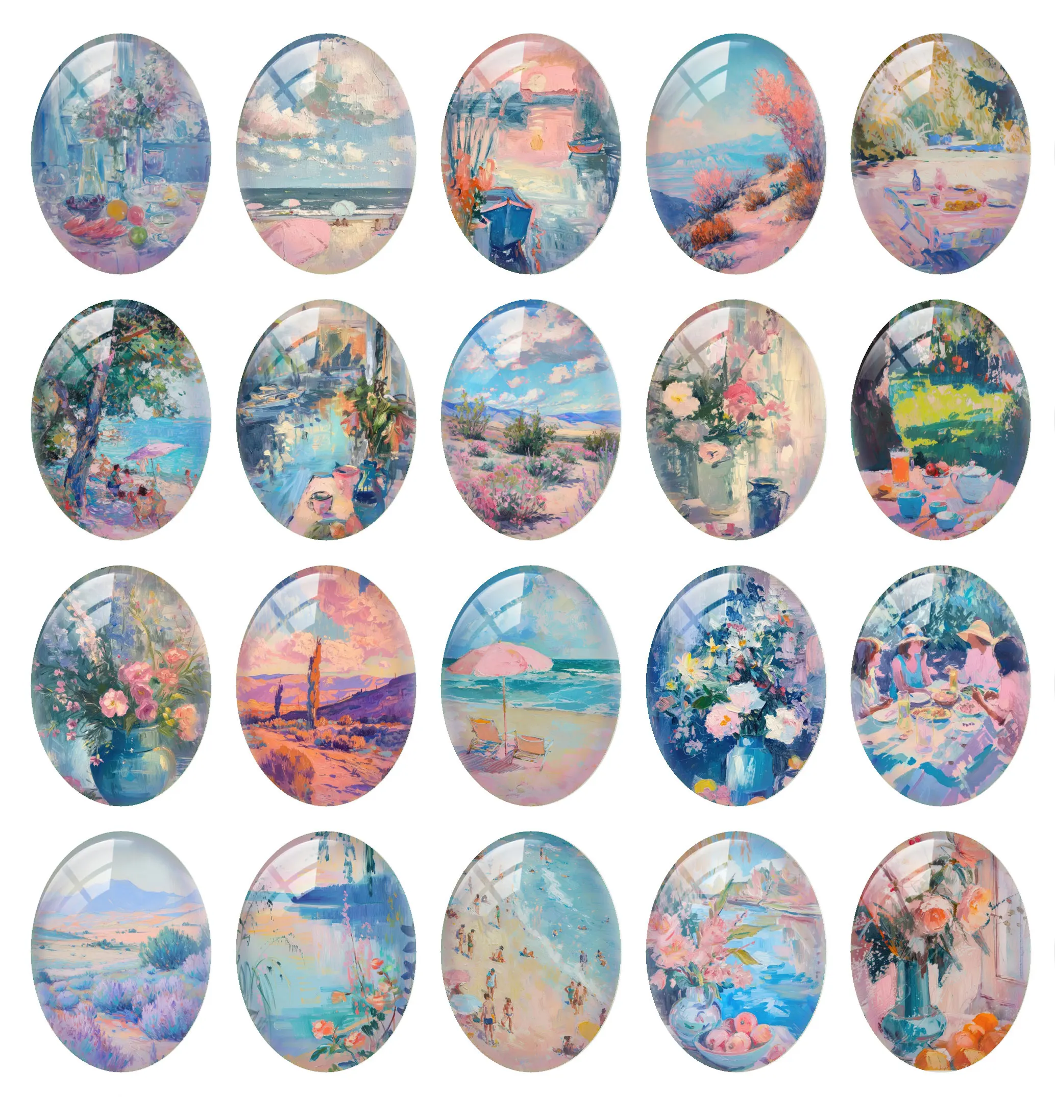 10pcs/lot Countryside Landscape Oval Photo Glass Cabochon Flatback Demo Flat Back Cameo For Diy Jewelry Making Supplies