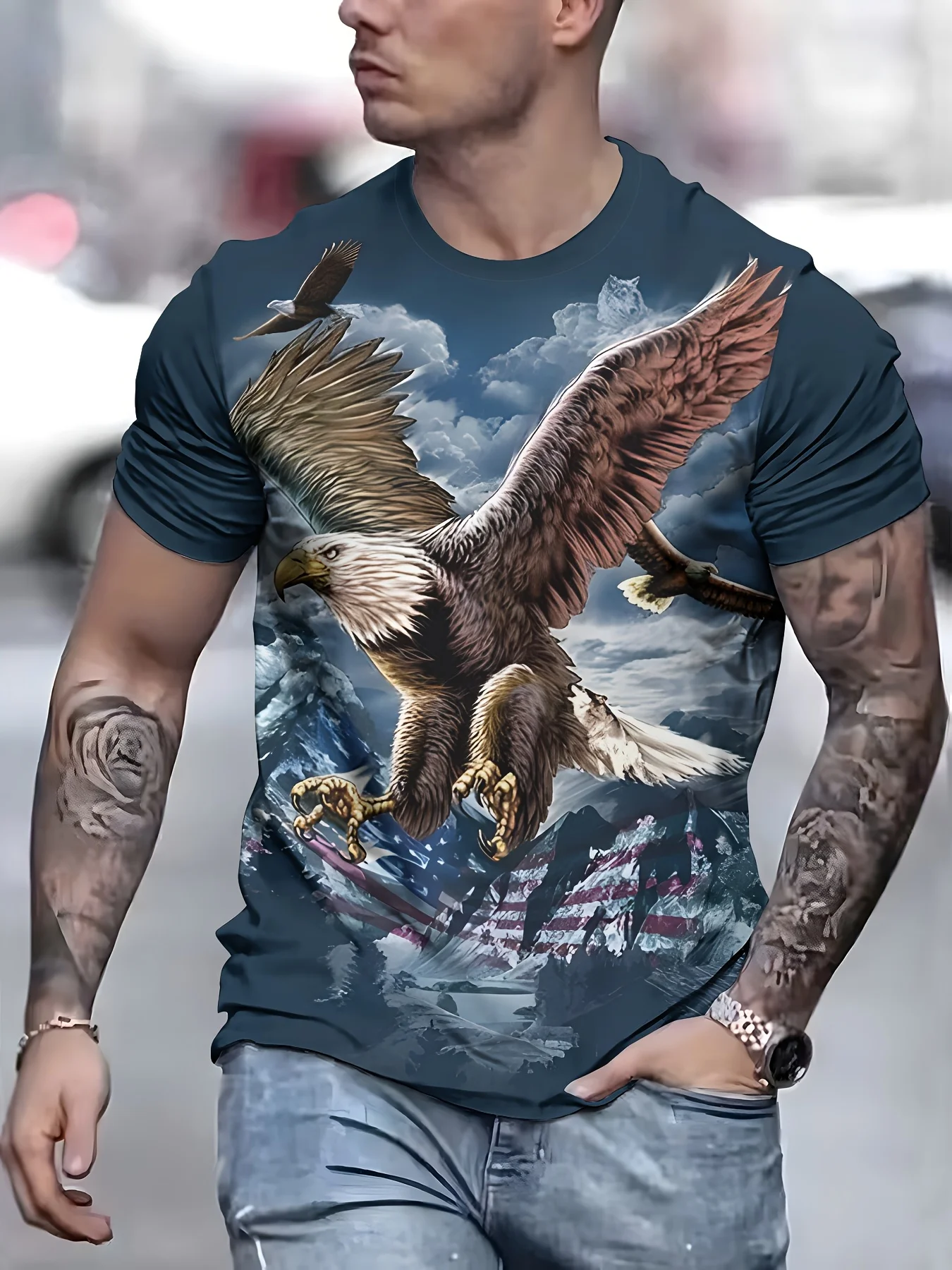 

20253D Digital Printing Short-sleeved T-shirt, Four-season Trendy Breathable Round Neck Top Fashio
