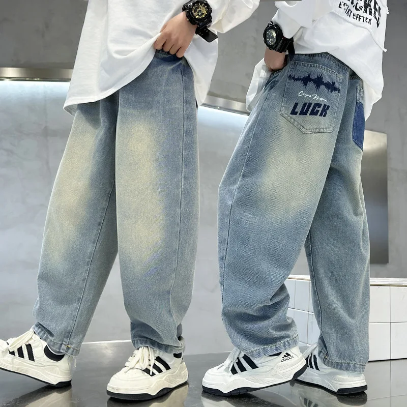 

Newly arrived Child Jeans with Pocket Printed Boy Spring Summer Elastic Waist Denim Pants Excellent quality Teen Kids Trousers