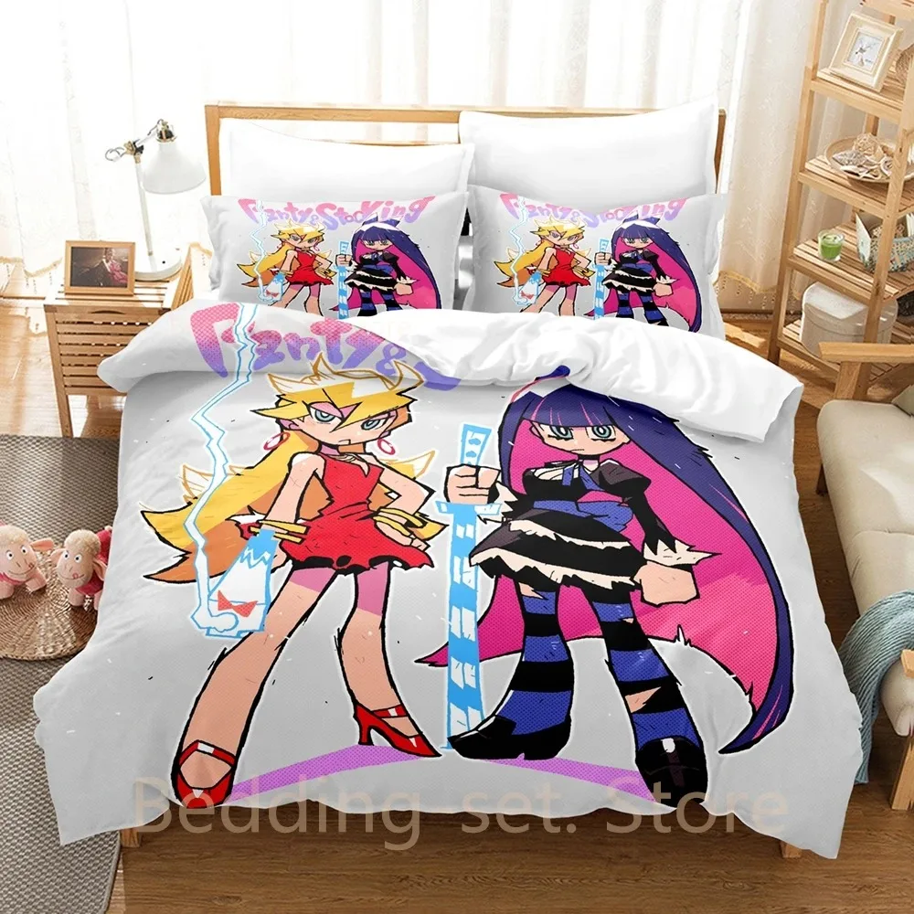 2024 Panty and Stocking Bedding Set Single Twin Full Queen King Size Bed Set Adult Kid Bedroom Duvetcover Anime Bed Sheet Set