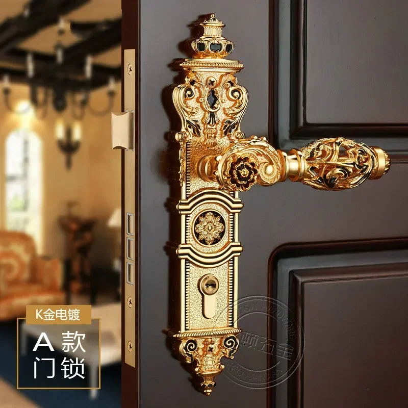 85mm All copper Hollow out  mute door lock indoor wooden door lock handle lock room European luxury style villa