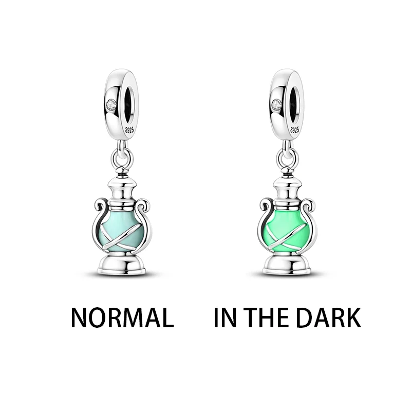 925 Sterling Silver Charms Bead CZ Zircon Luminous Oil Lamp Pendants DIY Jewelry Woman Gift