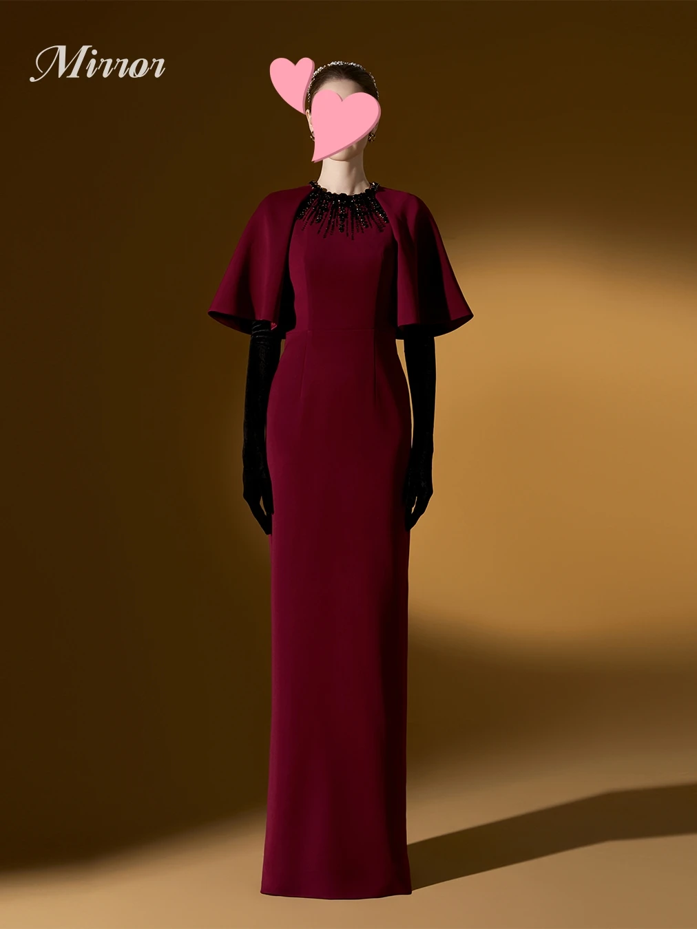 

Mirror Dress Elegant Vintage Sweet Red Crystal Gloves Beads Cape Customize Formal Occasion Prom Dress Evening Party Gowns