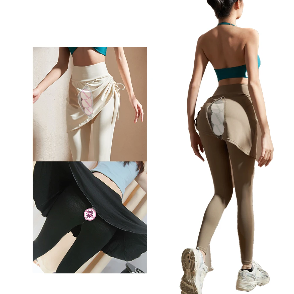 

Open Crotch Erotic Pants Peach Hip Seamless Leggings Outdoor Sex Yoga 2 in 1 Culottes Sports High Waist Gym Jogger Tight Skirt