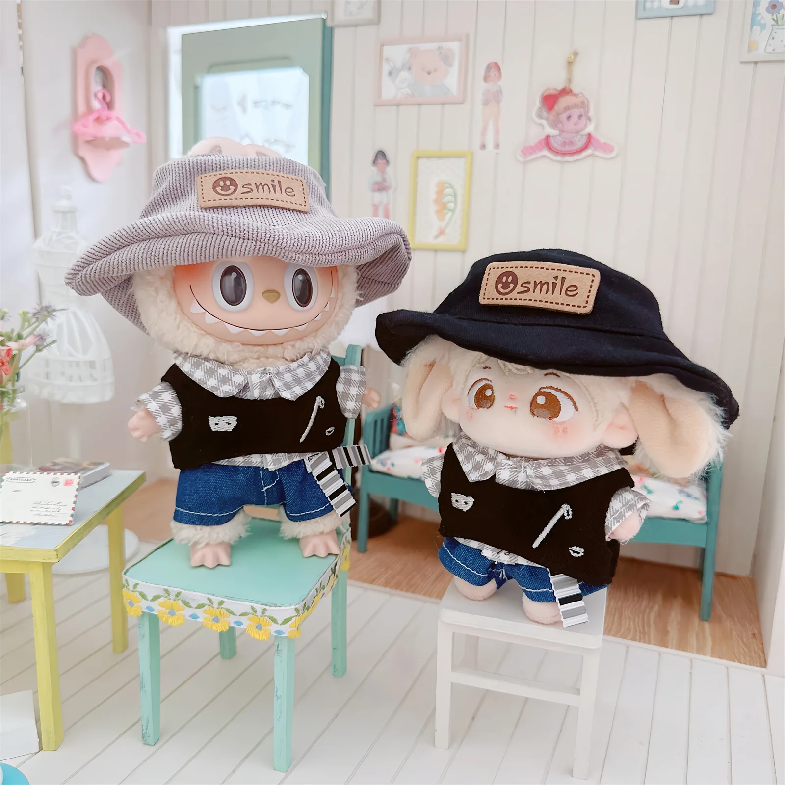 

10cm Kawaii Idol Doll Clothes Cute Cool Boy 3Pcs Set with Open Hat DIY Dress Up Doll Changing Clothes Games Girls Kids Gifts