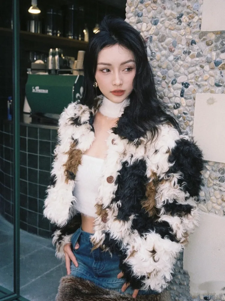 

Ele Brown Lamb Fur Jaet Women's 2025 New Korean Sle Young Small Size Fluffy Eco-friendly Fur Winter Thiened Coat