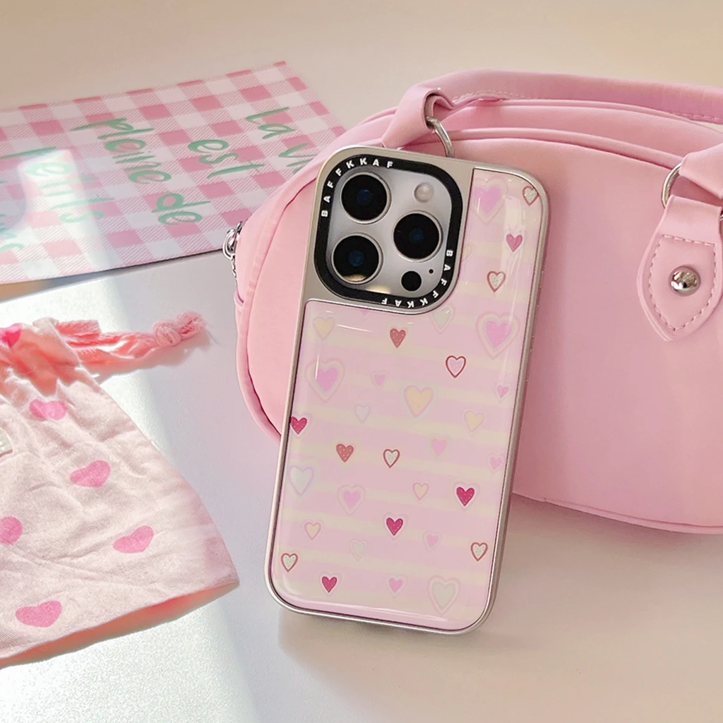 

Милый милый полноэкранный красочный клей Love Drip Glue с серебряной рамкой, противоударный чехол для телефона для iPhone 16, 15, 14, 13, 12 Pro Max