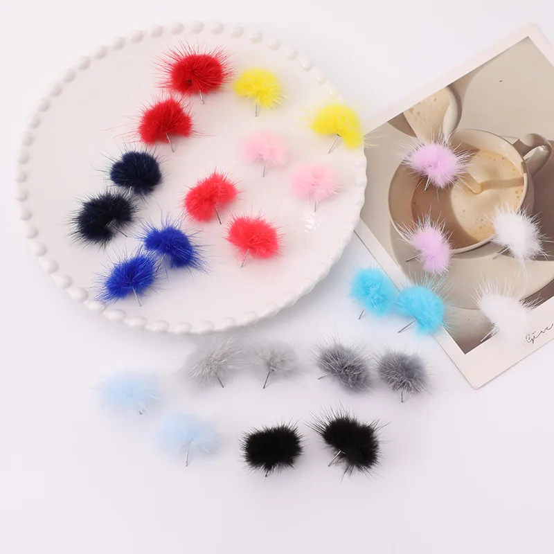 2023 Trend Winter Cat Ear Mink Hair Fur Ball Plush Stud Earrings For Women Jewelry Enamel Girl Christmas Gifts silver Needle